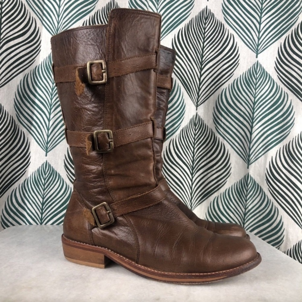 Gee Wawa Brown Leather Buckle Moto Boots Size 7